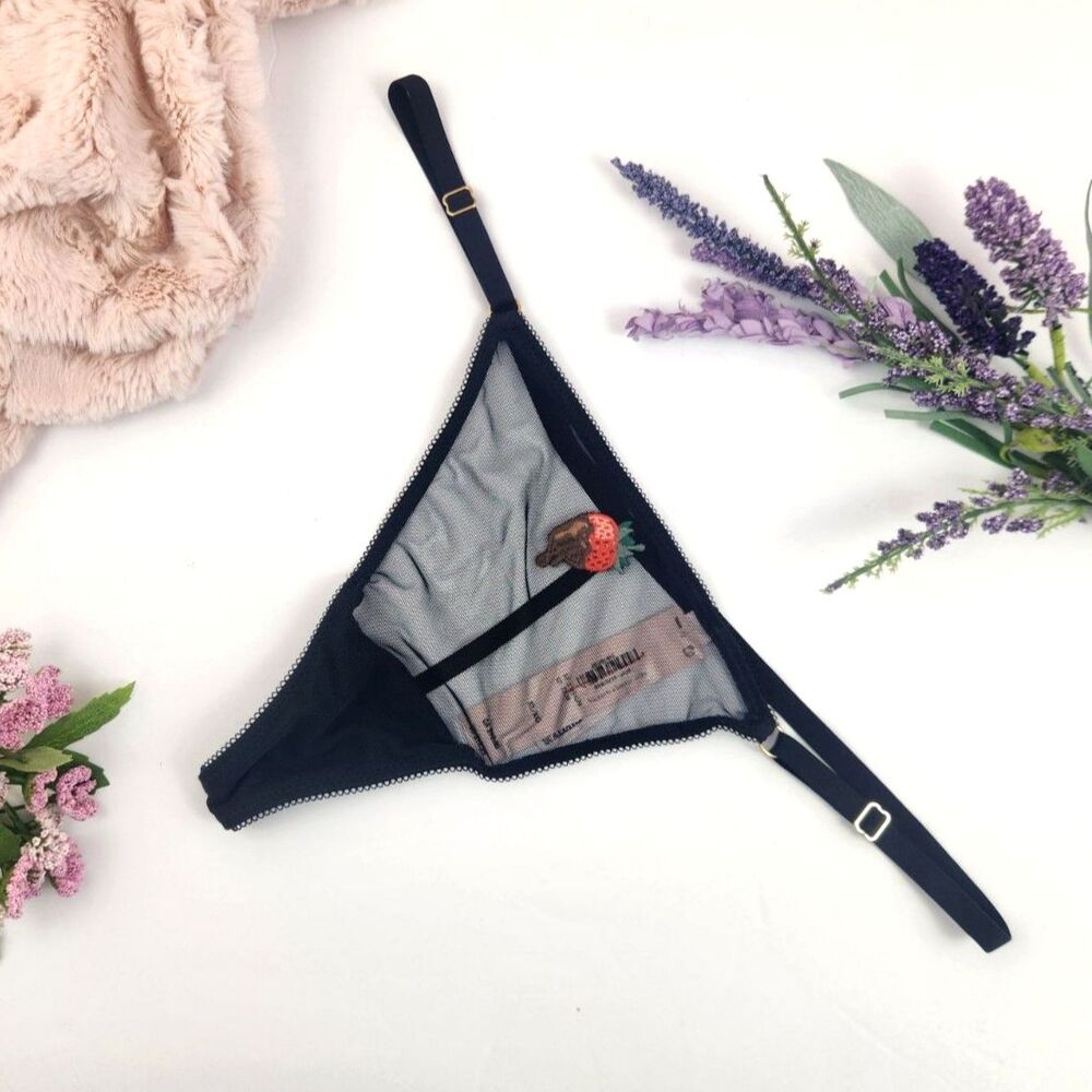 EXTRA LARGE Victoria's Secret Black Strawberry Mesh Thong